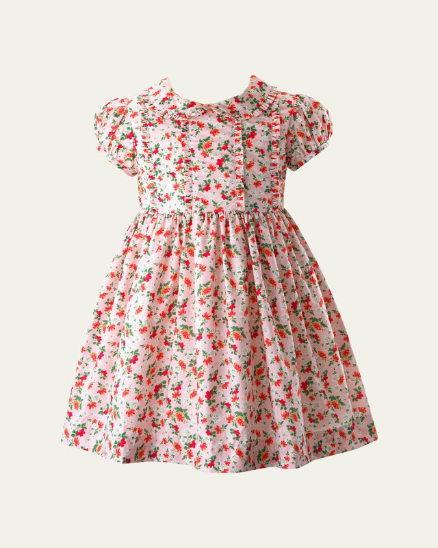 Girl's Micro Floral-Print Frill Dress, Size 2-